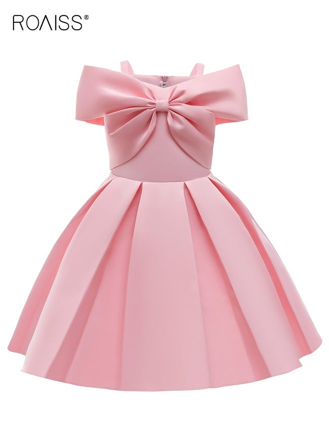 Girls Princess Dress with Back Zipper and Bow, Vintage Off The Shoulder Frock, Elegant Stylish Pageant Dress for Girls, Gorgeous Prom Ball Gown, Suitable for Performance, Birthday Party or Any Formal Occasion
